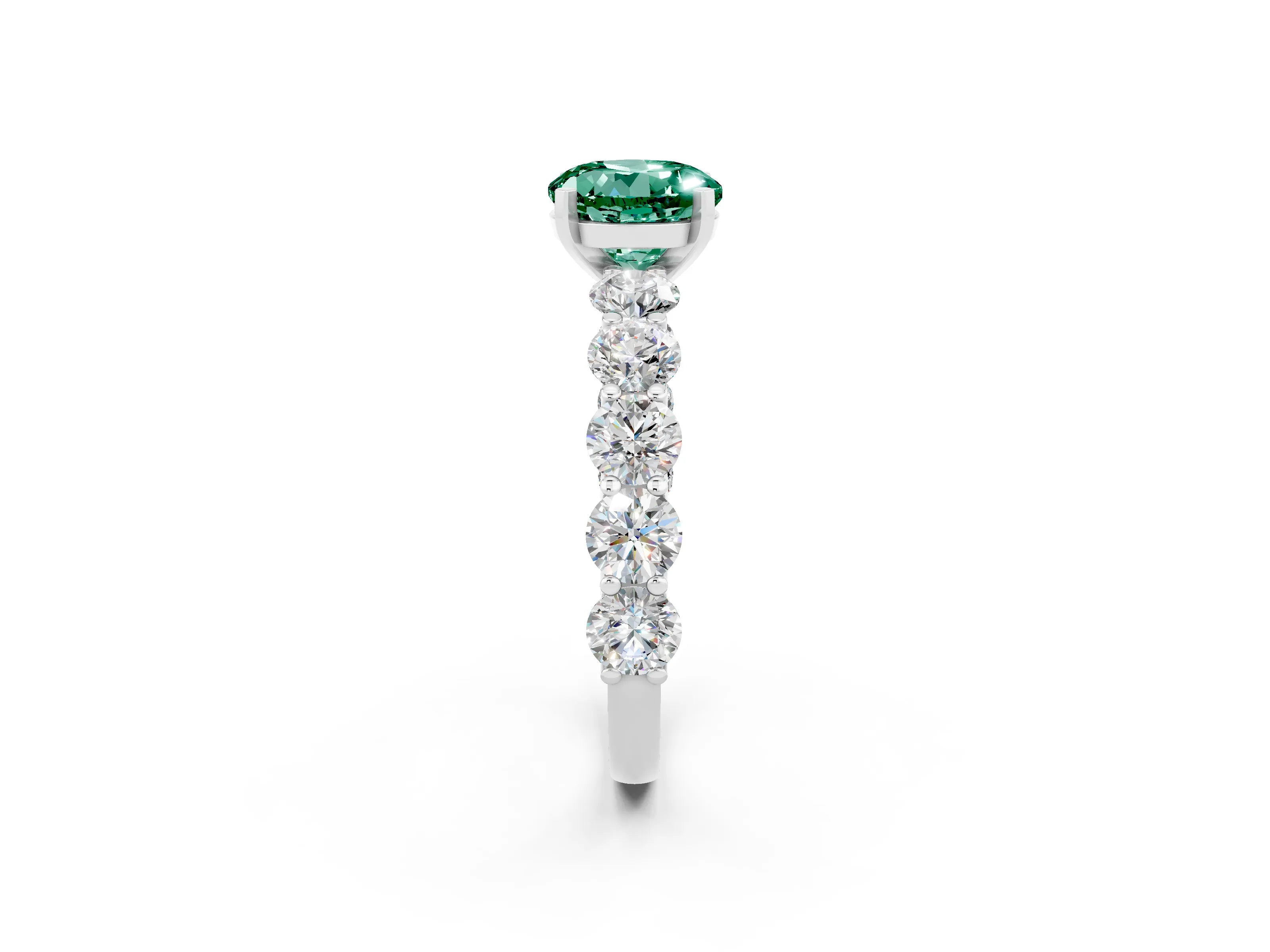 White gold Round Cut Green Sapphire Prong Setting with Side Stones on a Pave Band_2