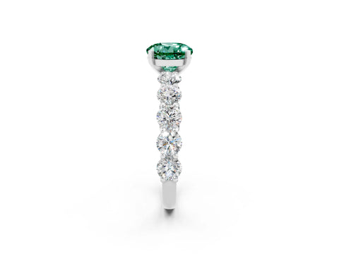 White gold Round Cut Green Sapphire Prong Setting with Side Stones on a Pave Band_2