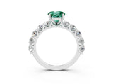 White gold Round Cut Green Sapphire Prong Setting with Side Stones on a Pave Band_3