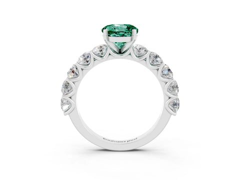 White gold Round Cut Green Sapphire Prong Setting with Side Stones on a Pave Band_3