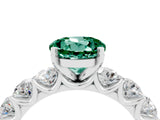 White gold Round Cut Green Sapphire Prong Setting with Side Stones on a Pave Band_4