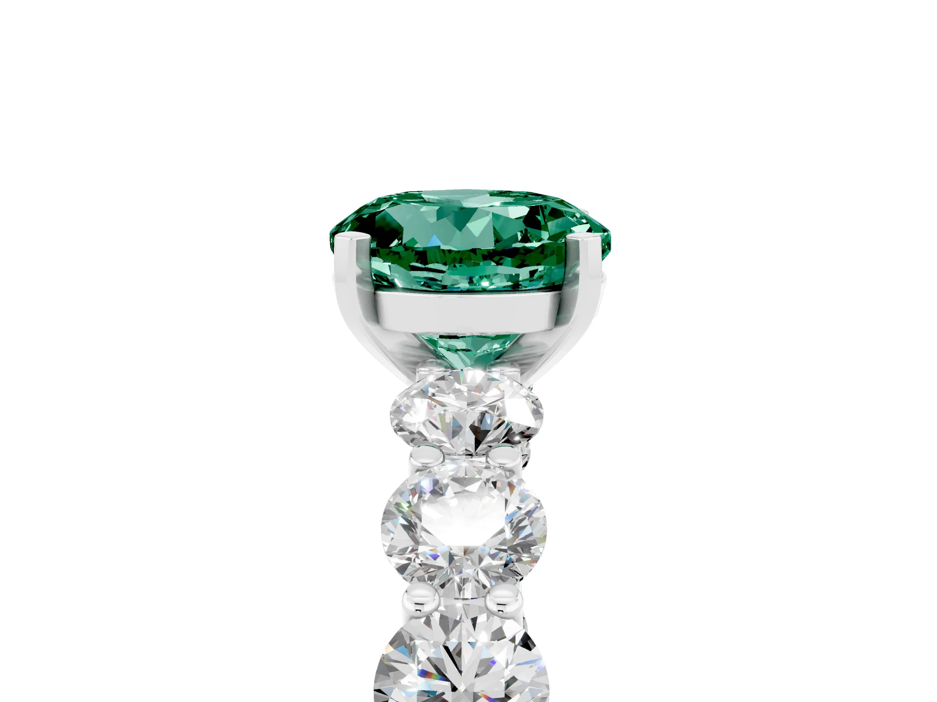 White gold Round Cut Green Sapphire Prong Setting with Side Stones on a Pave Band_5