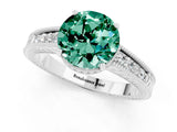 White gold Round Cut Green Sapphire Ring with Milgrain Pavé Band and Four-Prong Setting_13