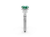 White gold Round Cut Green Sapphire Ring with Milgrain Pavé Band and Four-Prong Setting_14