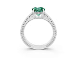 White gold Round Cut Green Sapphire Ring with Milgrain Pavé Band and Four-Prong Setting_15