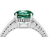 White gold Round Cut Green Sapphire Ring with Milgrain Pavé Band and Four-Prong Setting_16