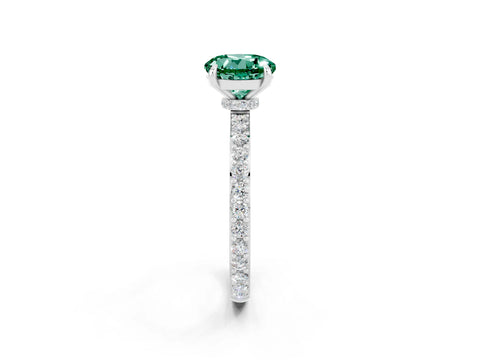 White gold Round Cut Green Sapphire Ring with Pavé Band and Four-Prong Setting_2