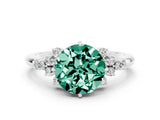 White gold Round Cut Green Sapphire Ring with Side Stones and Four-Prong Setting_36