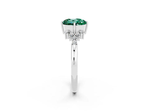 White gold Round Cut Green Sapphire Ring with Side Stones and Four-Prong Setting_38