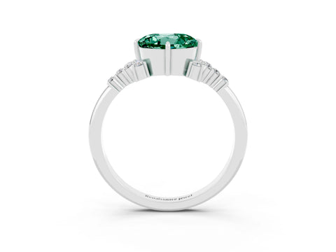 White gold Round Cut Green Sapphire Ring with Side Stones and Four-Prong Setting_39