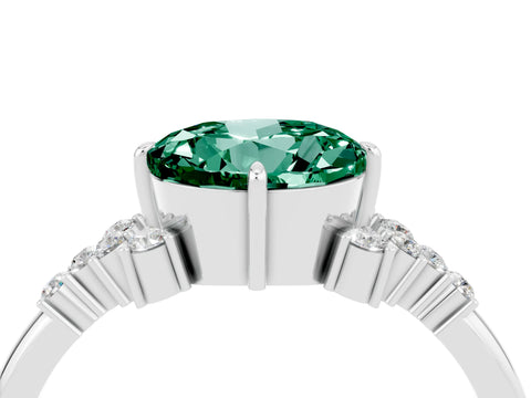 White gold Round Cut Green Sapphire Ring with Side Stones and Four-Prong Setting_40