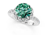 White gold Round Cut Green Sapphire Scalloped Halo Engagement Ring with Round Shared Prong Band_49