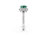 White gold Round Cut Green Sapphire Scalloped Halo Engagement Ring with Round Shared Prong Band_56