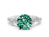White gold Round Cut Green Sapphire Scattered Round Accent Ring with Prong Setting_24
