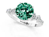 White gold Round Cut Green Sapphire Scattered Round Accent Ring with Prong Setting_25