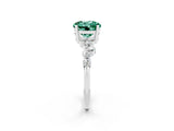 White gold Round Cut Green Sapphire Scattered Round Accent Ring with Prong Setting_26