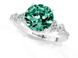 White gold Round Cut Green Sapphire Scattered Round Accent Ring with Prong Setting_49