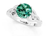White gold Round Cut Green Sapphire Solitaire Celtic Knot Ring with Four-Prong Setting_13