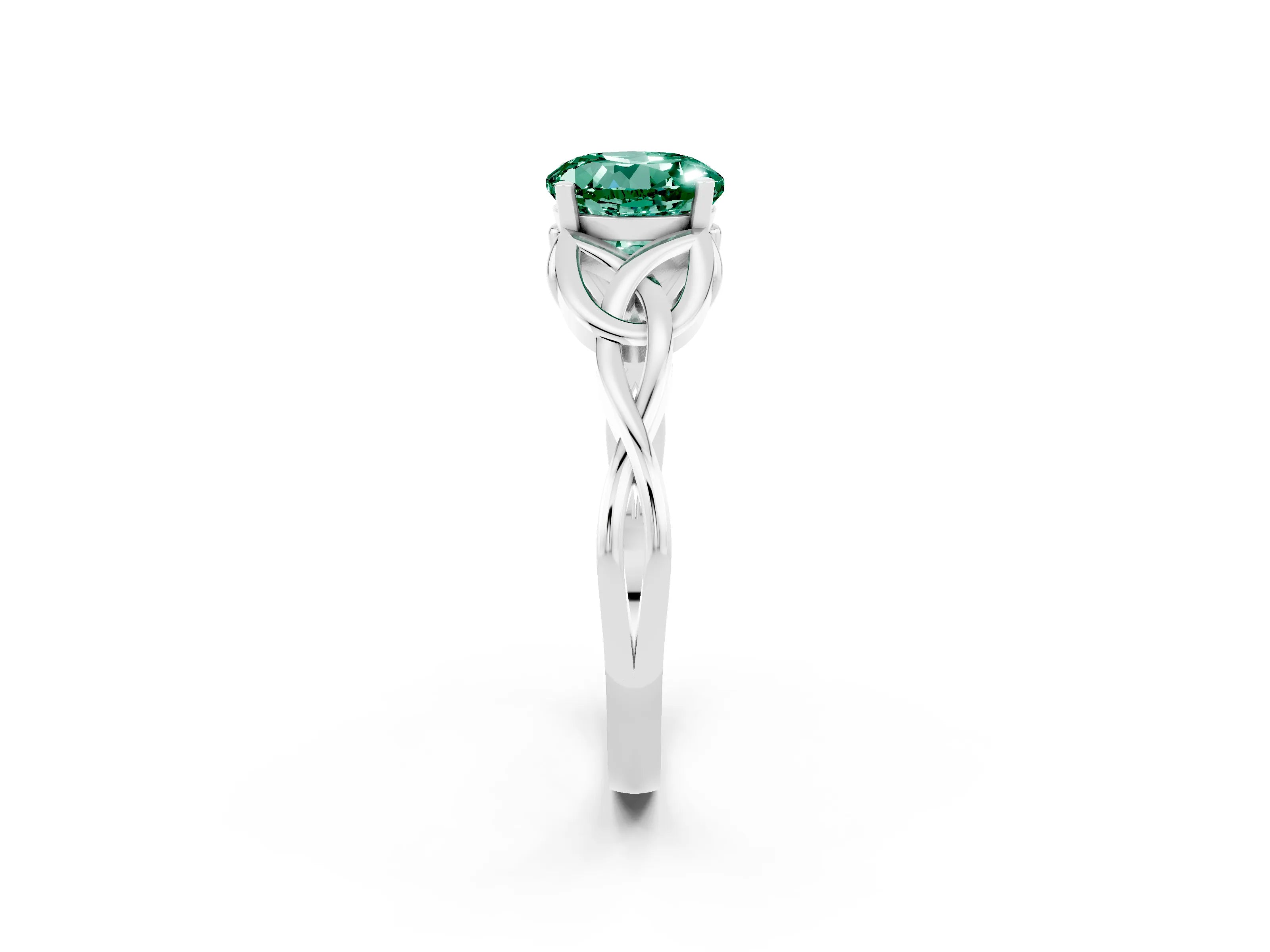 White gold Round Cut Green Sapphire Solitaire Celtic Knot Ring with Four-Prong Setting_14