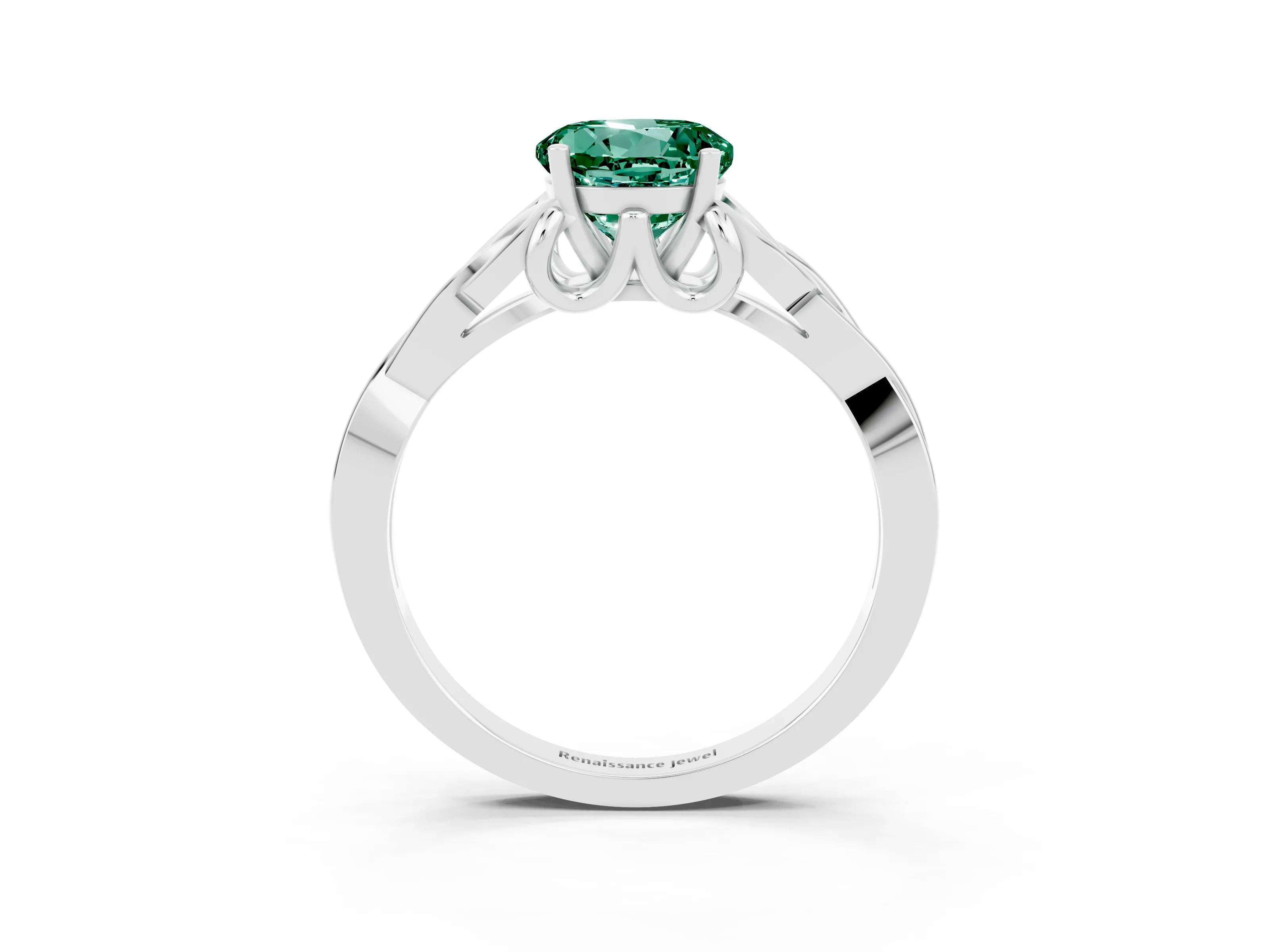 White gold Round Cut Green Sapphire Solitaire Celtic Knot Ring with Four-Prong Setting_15