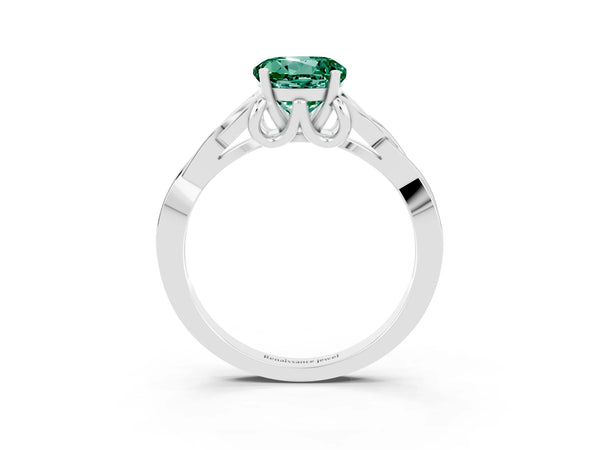Platinum Round Cut Green Sapphire Solitaire Celtic Knot Ring with Four-Prong Setting