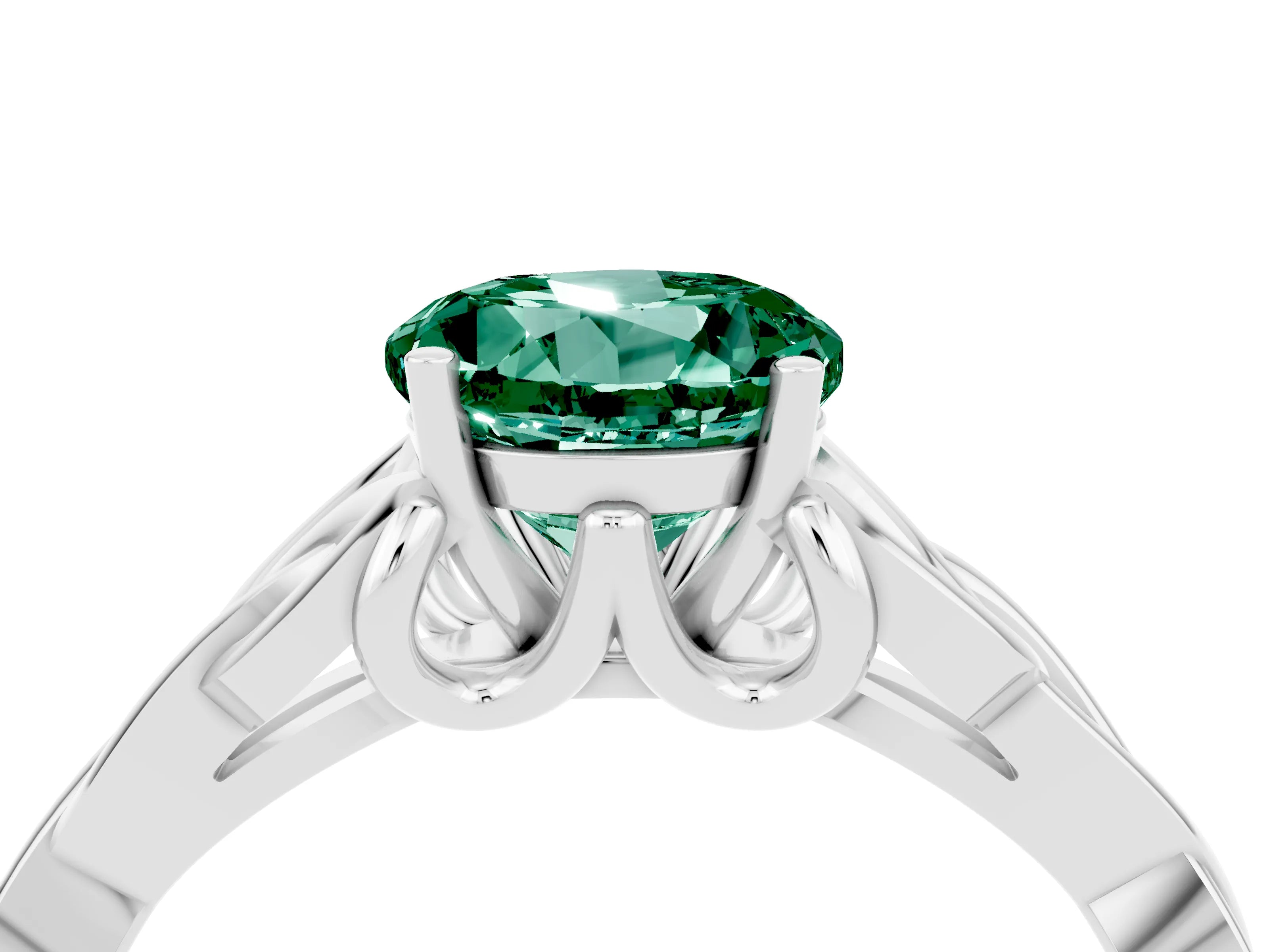White gold Round Cut Green Sapphire Solitaire Celtic Knot Ring with Four-Prong Setting_16