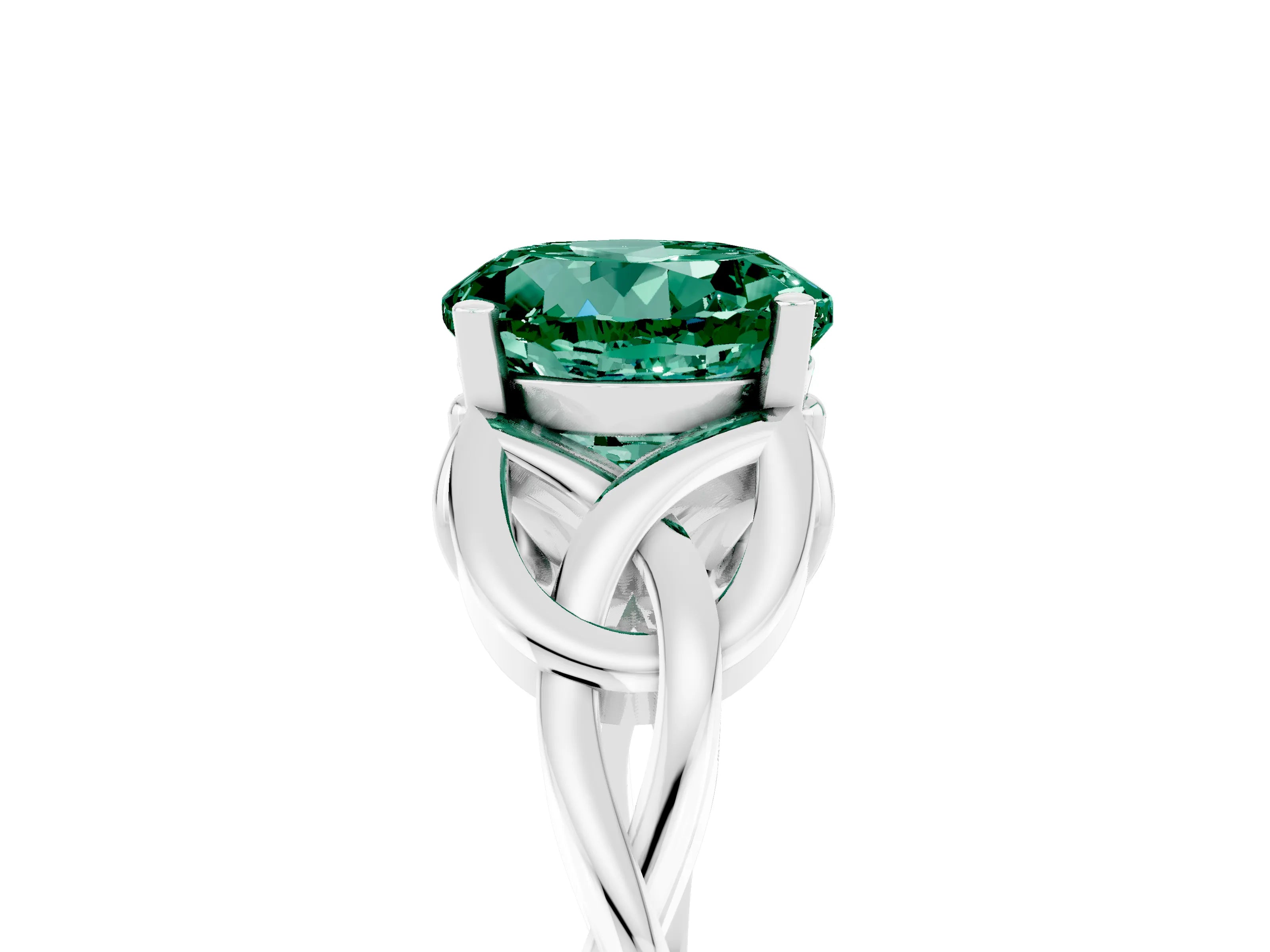 White gold Round Cut Green Sapphire Solitaire Celtic Knot Ring with Four-Prong Setting_17