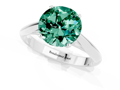White gold Round Cut Green Sapphire Solitaire Engagement Ring with Cathedral Setting and Four-Prong Mount_13