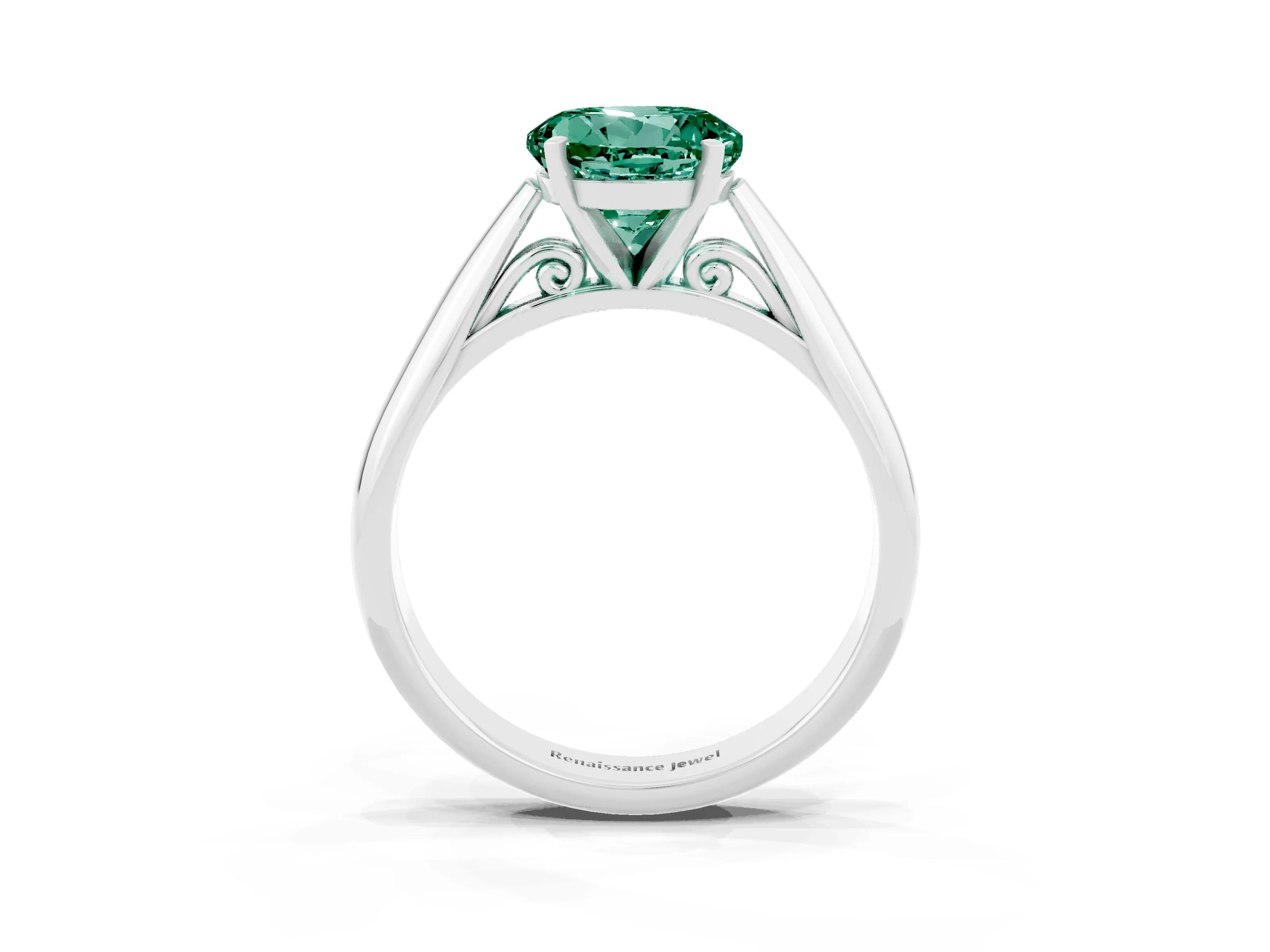 White gold Round Cut Green Sapphire Solitaire Engagement Ring with Cathedral Setting and Four-Prong Mount_15