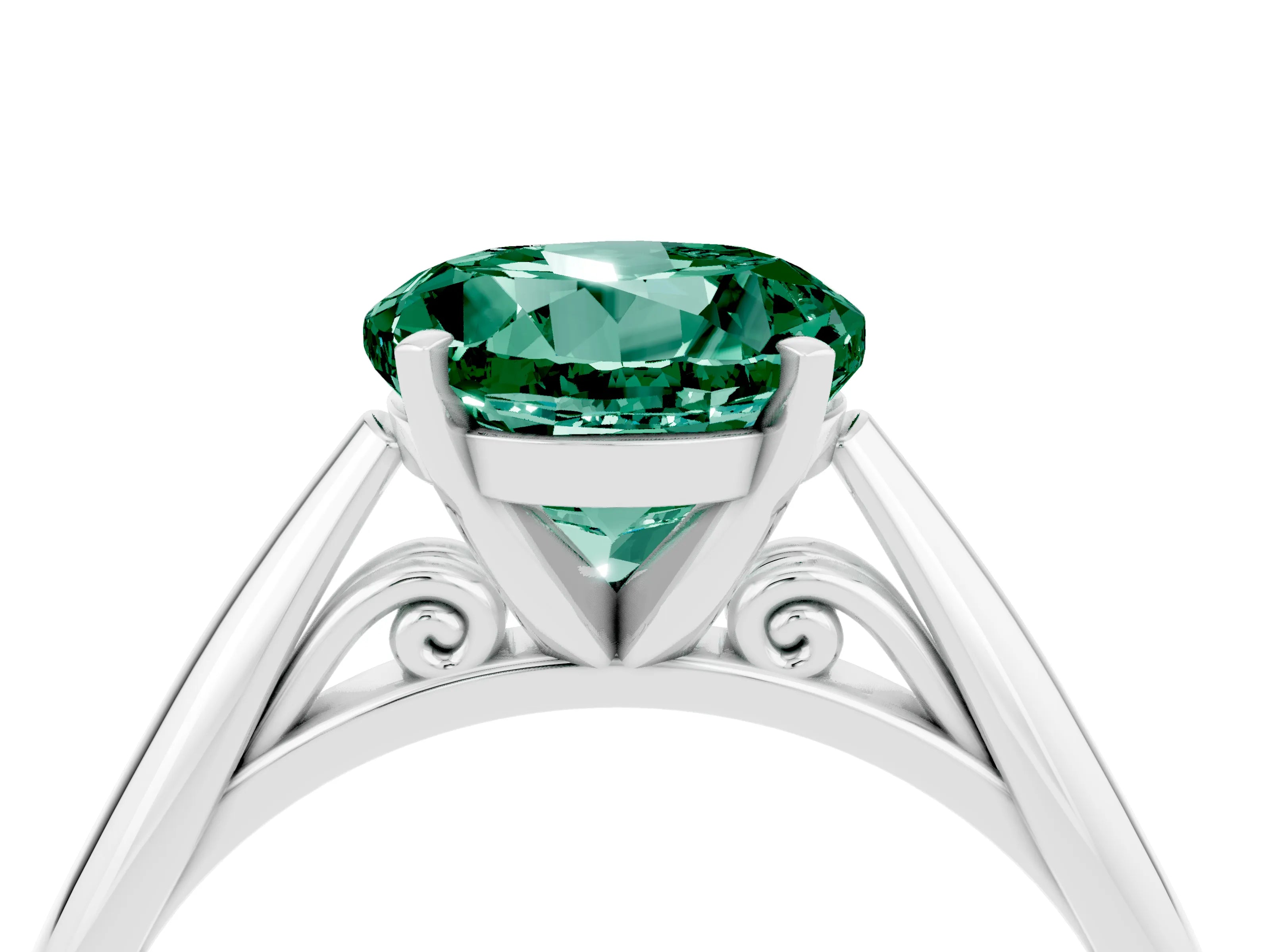 White gold Round Cut Green Sapphire Solitaire Engagement Ring with Cathedral Setting and Four-Prong Mount_16