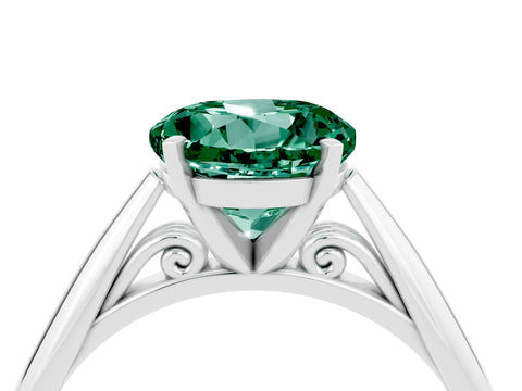 White gold Round Cut Green Sapphire Solitaire Engagement Ring with Cathedral Setting and Four-Prong Mount_16