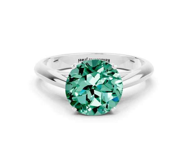 White gold Round Cut Green Sapphire Solitaire Engagement Ring with Cathedral Setting and Four-Prong Mount