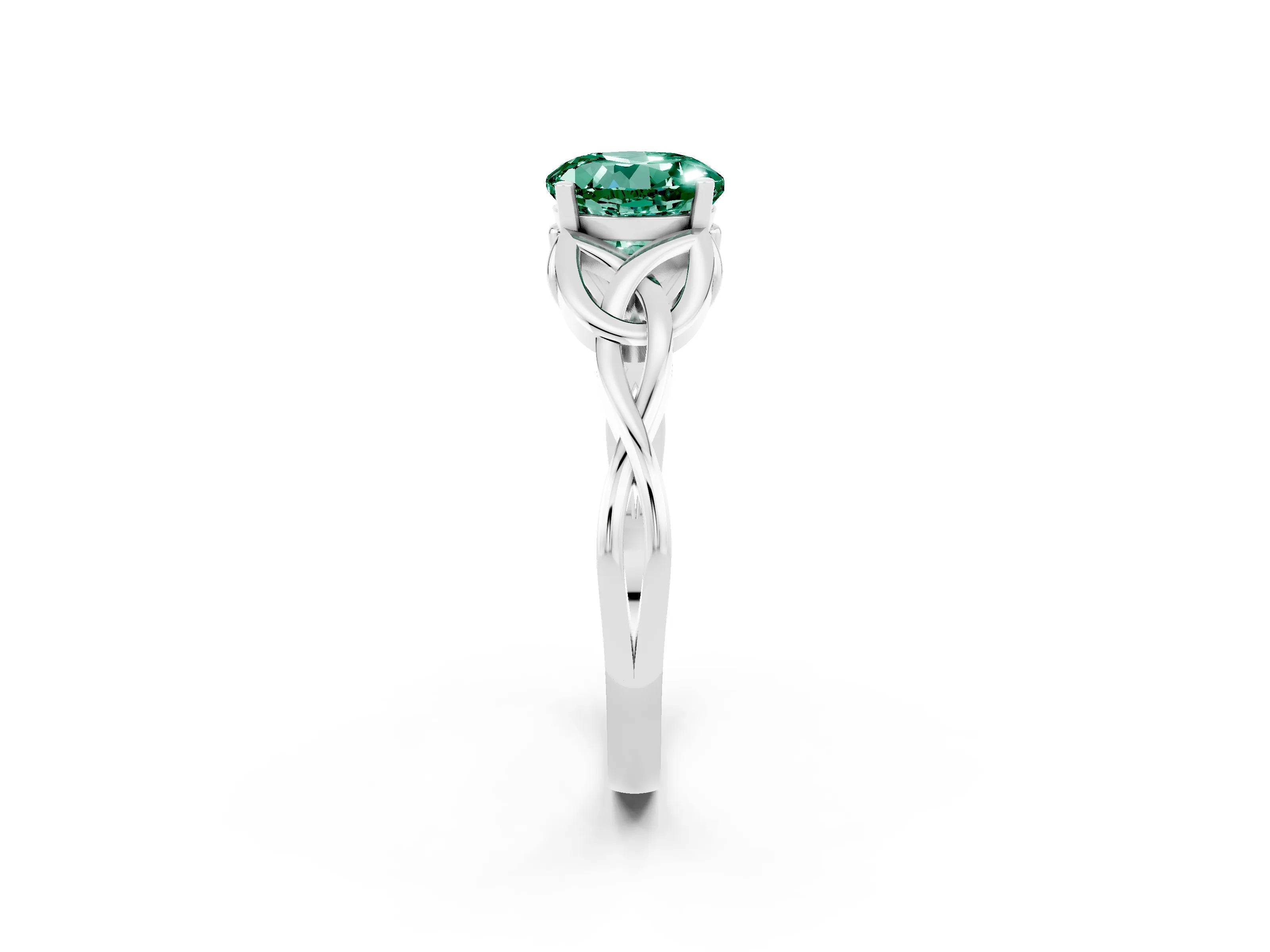 White gold Round Cut Green Sapphire Solitaire Engagement Ring with Celtic Knot Band and Four-Prong Setting_2