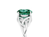 White gold Round Cut Green Sapphire Solitaire Engagement Ring with Celtic Knot Band and Four-Prong Setting_5