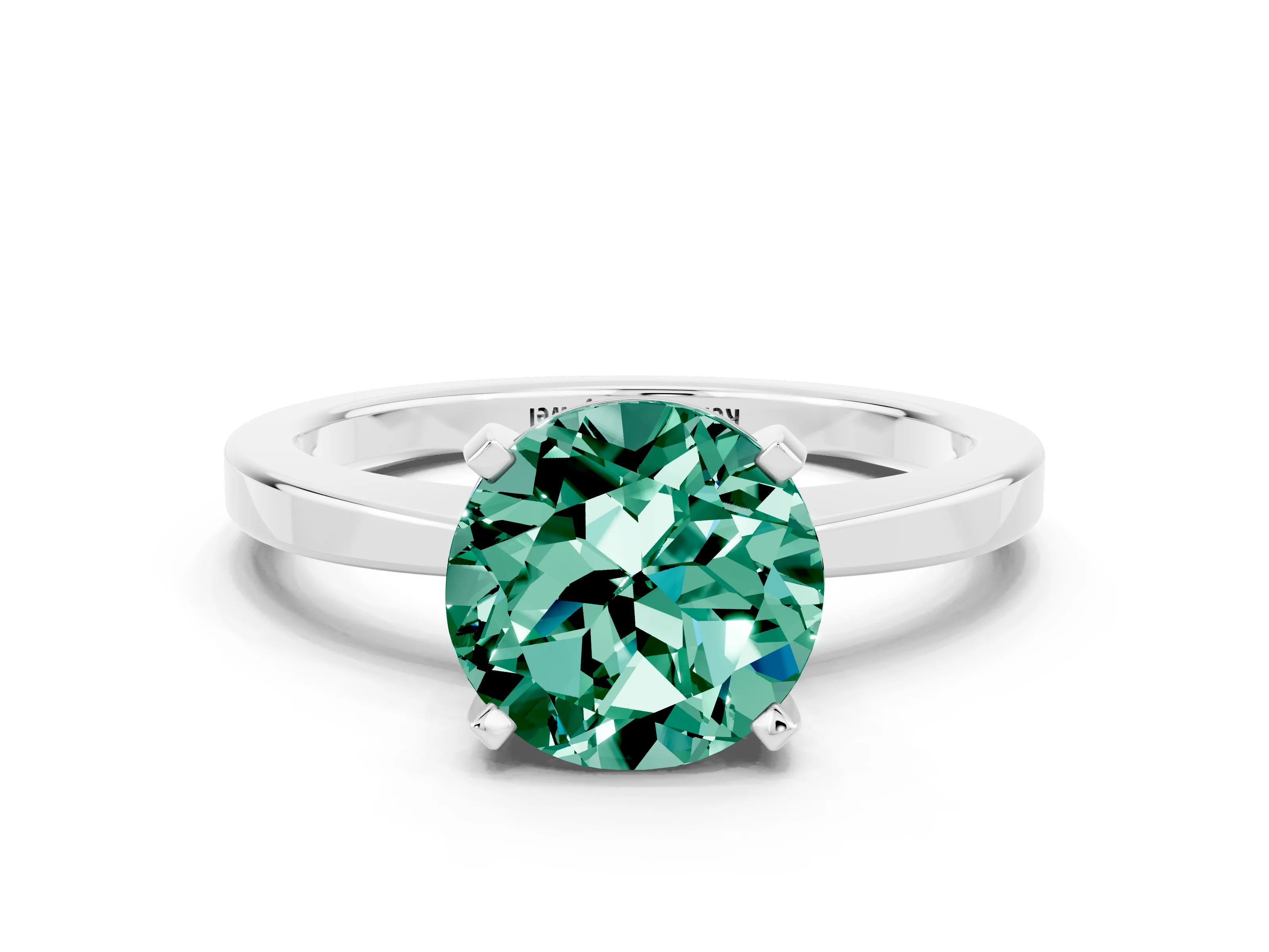 White gold Round Cut Green Sapphire Solitaire Engagement Ring with Classic Band and Four-Prong Setting_24