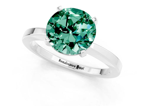 White gold Round Cut Green Sapphire Solitaire Engagement Ring with Classic Band and Four-Prong Setting_25