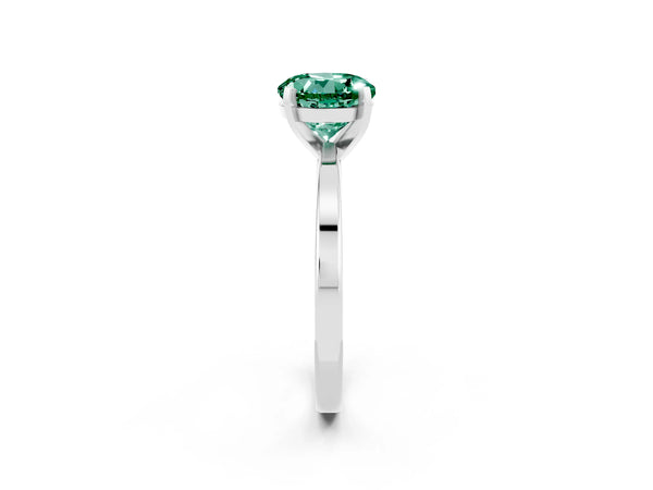 Silver Round Cut Green Sapphire Solitaire Engagement Ring with Classic Band and Four-Prong Setting