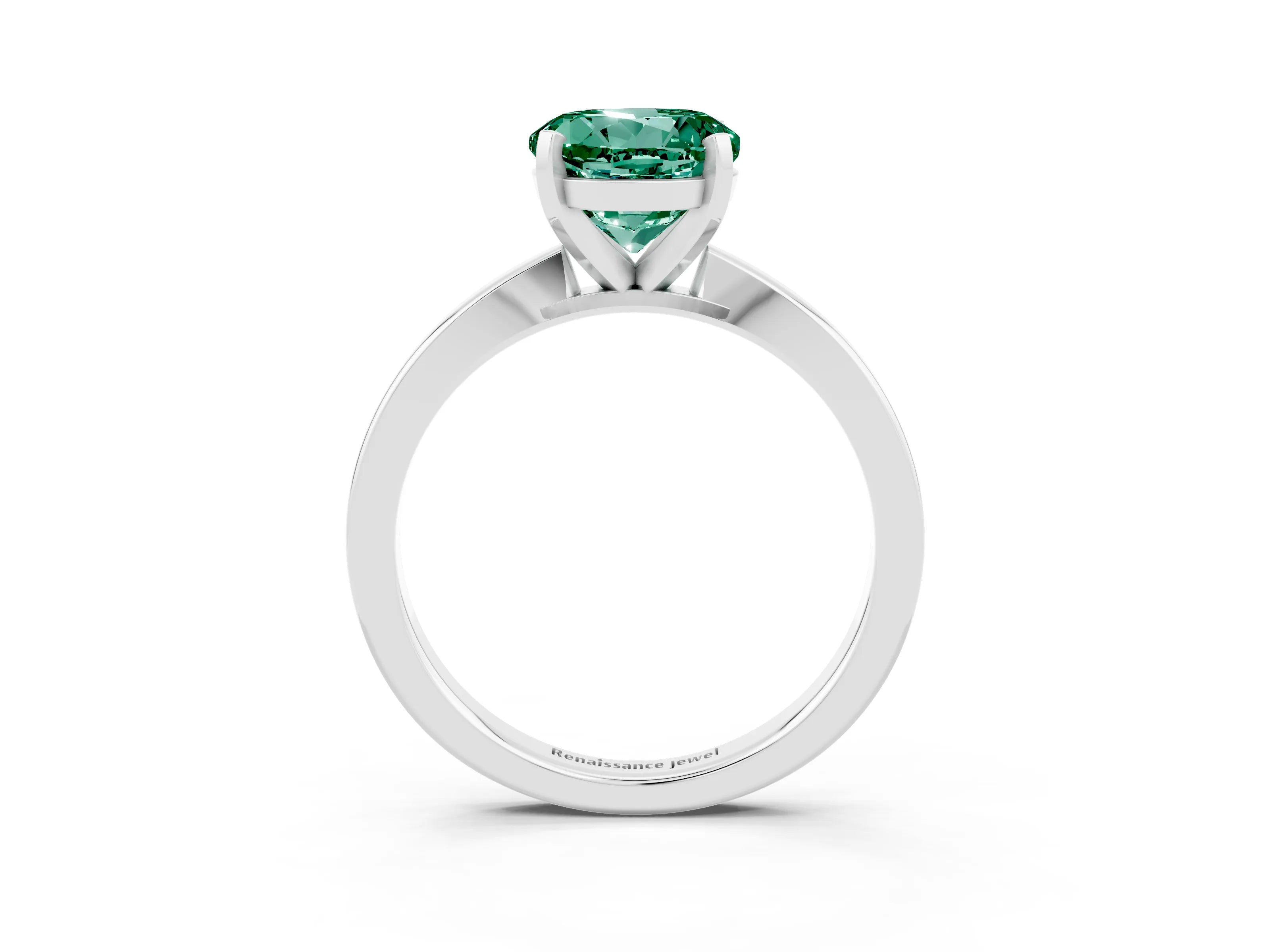 White gold Round Cut Green Sapphire Solitaire Engagement Ring with Classic Band and Four-Prong Setting_27