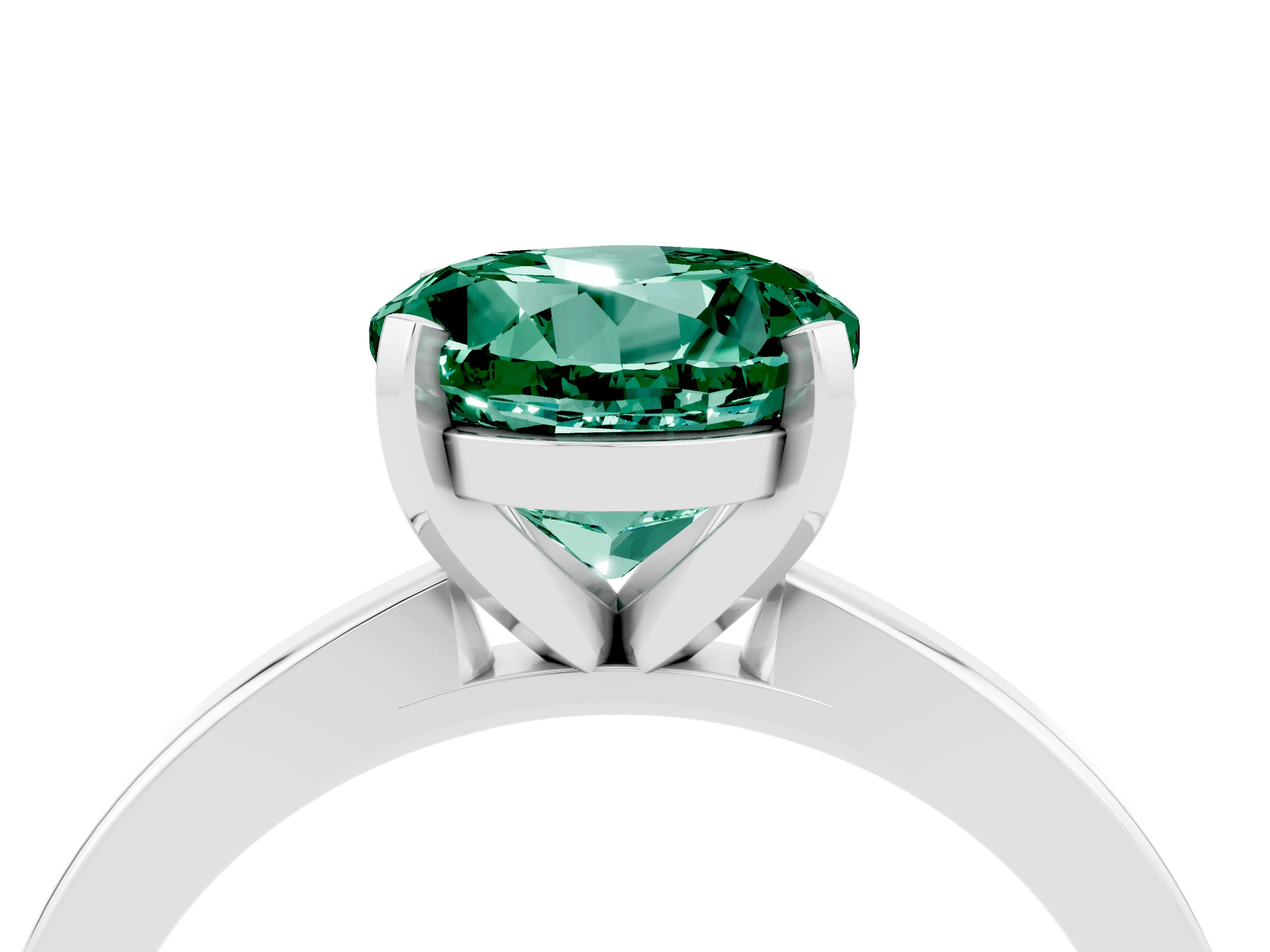 White gold Round Cut Green Sapphire Solitaire Engagement Ring with Classic Band and Four-Prong Setting_28