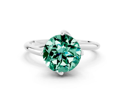 White gold Round Cut Green Sapphire Solitaire Engagement Ring with Four-Prong Setting and Classic Band_12
