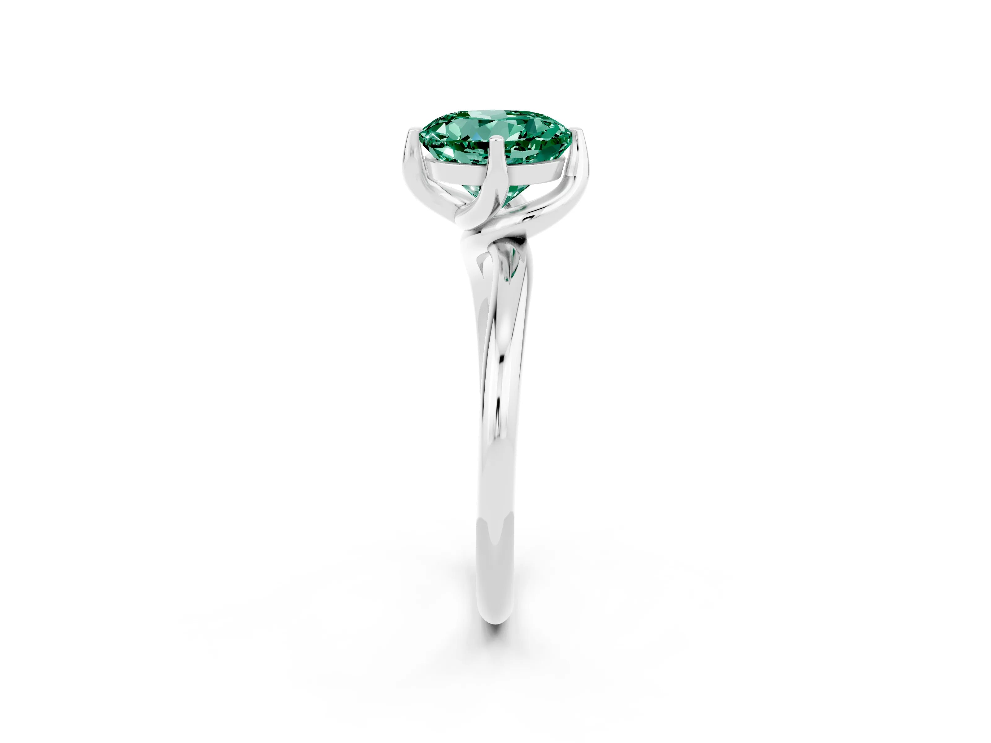 White gold Round Cut Green Sapphire Solitaire Engagement Ring with Four-Prong Setting and Classic Band_14