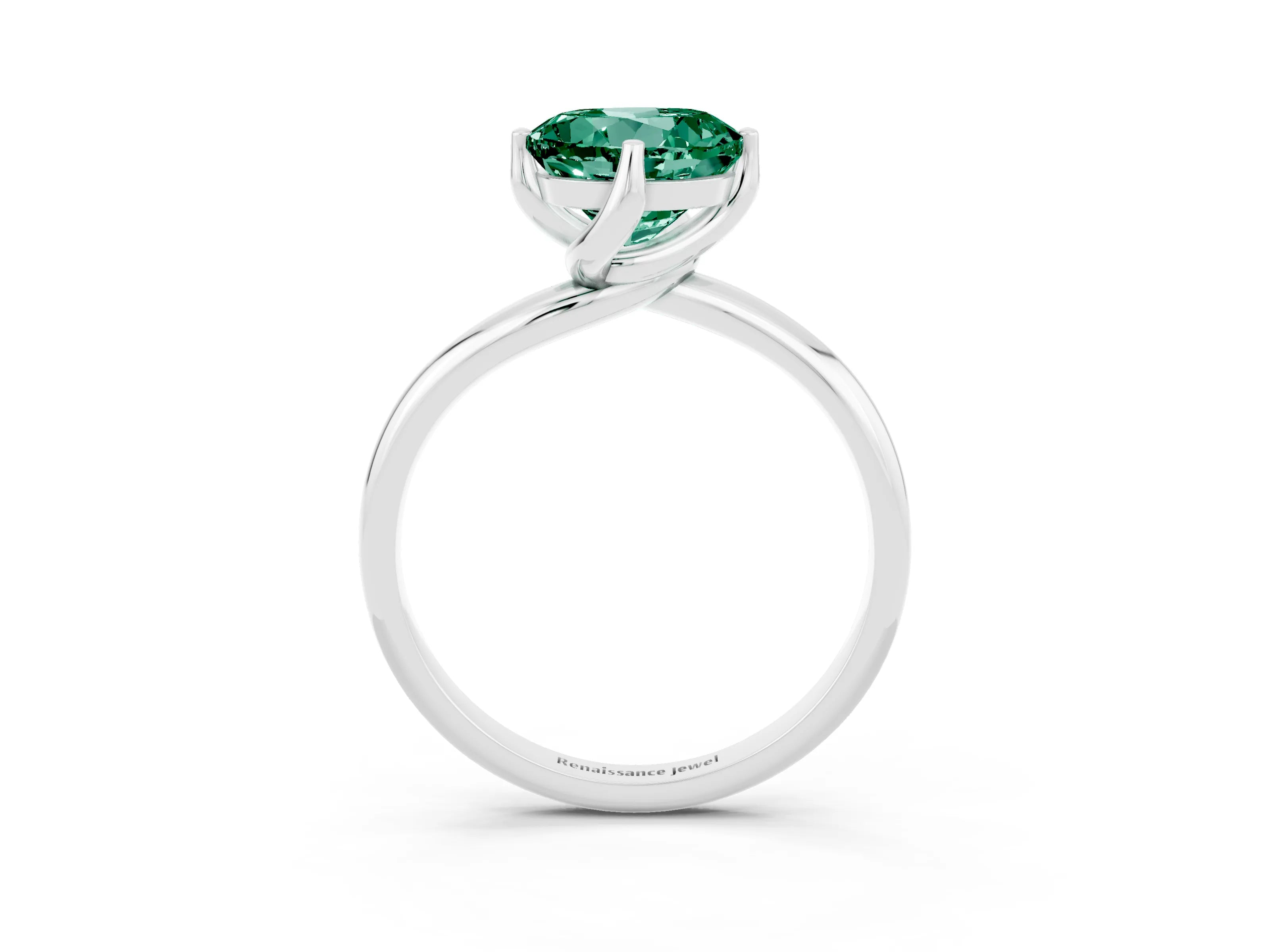 White gold Round Cut Green Sapphire Solitaire Engagement Ring with Four-Prong Setting and Classic Band_15
