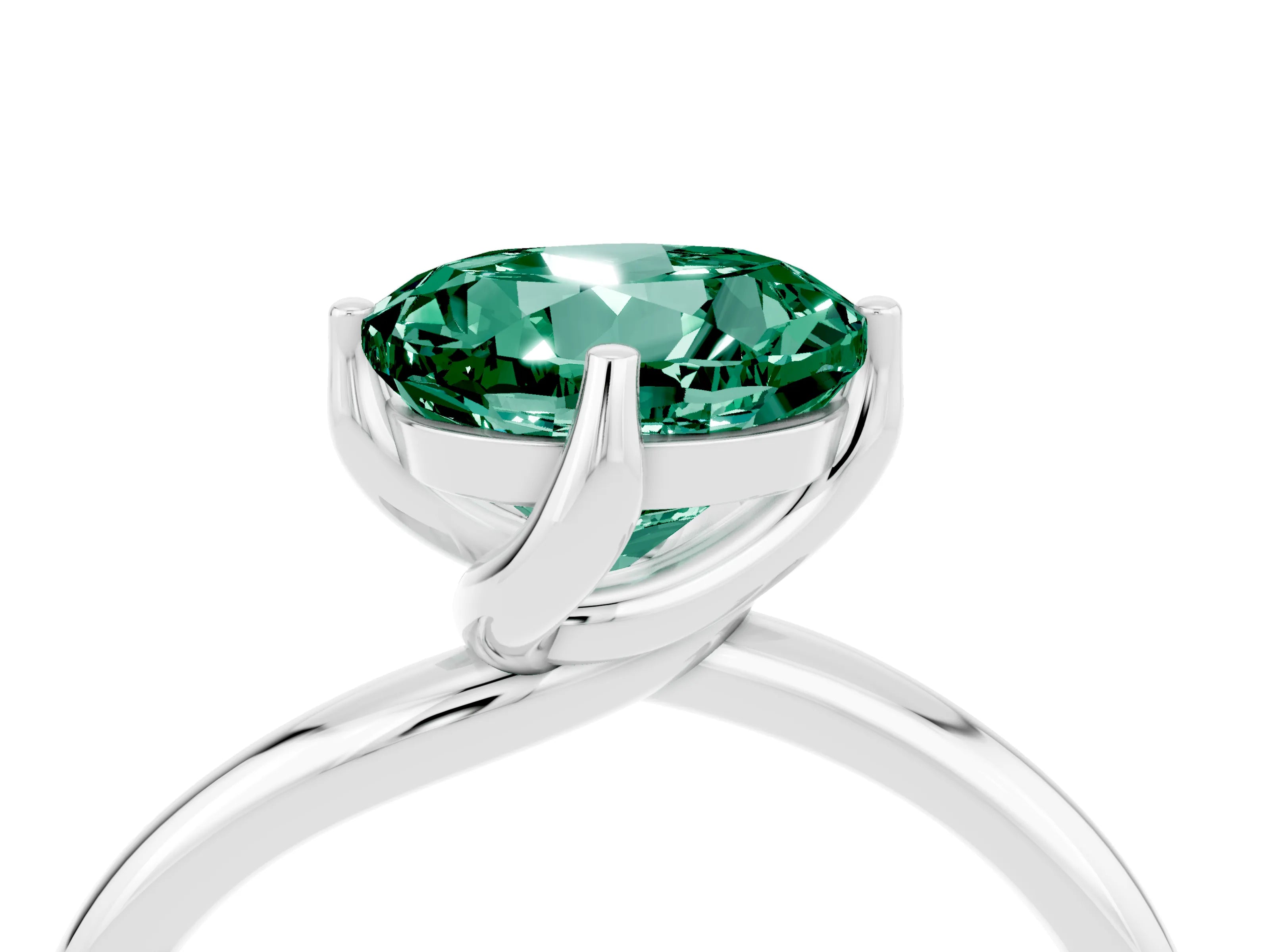 White gold Round Cut Green Sapphire Solitaire Engagement Ring with Four-Prong Setting and Classic Band_16