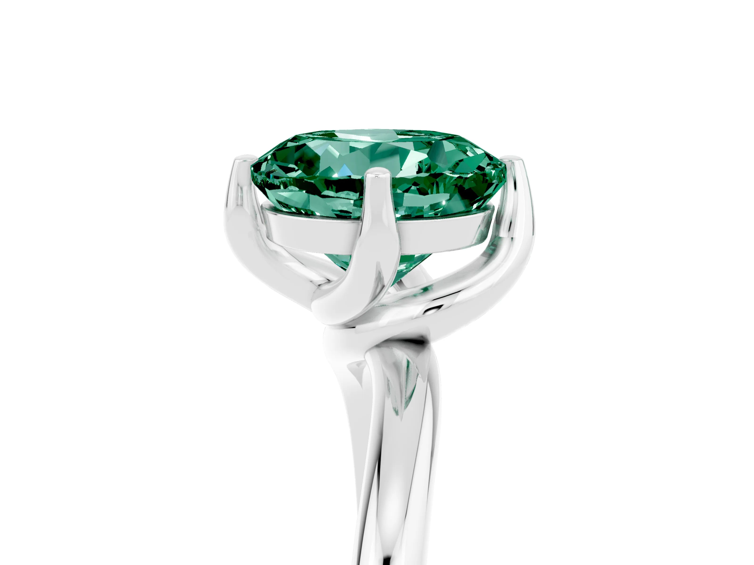 White gold Round Cut Green Sapphire Solitaire Engagement Ring with Four-Prong Setting and Classic Band_17