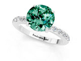 White gold Round Cut Green Sapphire Solitaire Engagement Ring with Pavé Band and Four-Prong Setting_1
