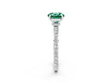 White gold Round Cut Green Sapphire Solitaire Engagement Ring with Pavé Band and Four-Prong Setting_2