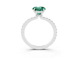 White gold Round Cut Green Sapphire Solitaire Engagement Ring with Pavé Band and Four-Prong Setting_3