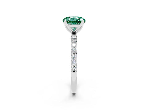 White gold Round Cut Green Sapphire Solitaire Engagement Ring with Pavé Band and Prong Setting_2