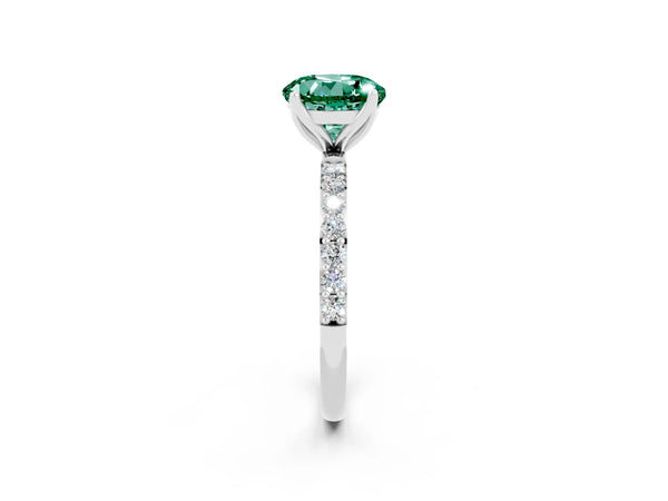Silver Round Cut Green Sapphire Solitaire Engagement Ring with Round  Pavé Band and Prong Setting