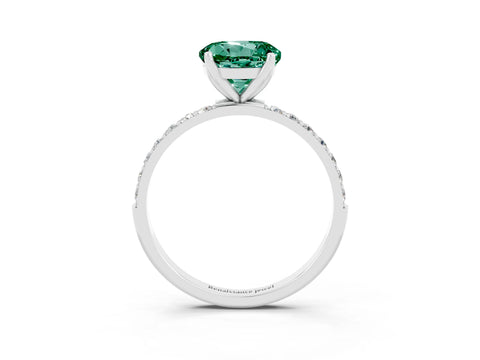 White gold Round Cut Green Sapphire Solitaire Engagement Ring with Pavé Band and Prong Setting_3